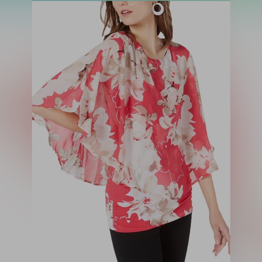 Alfani Pink, Cream, Taupe & Cream  Cape Style Floral Blouse Size Medium (12-14)